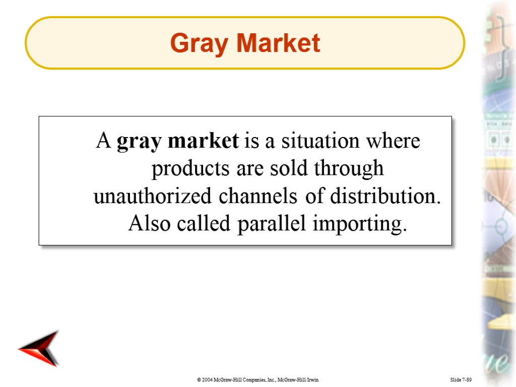 Slide 7-89 A gray market is a situation where products are sold through unauthorized